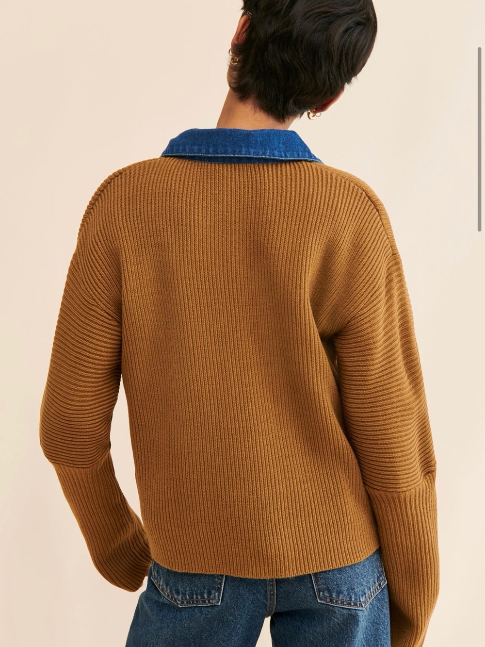 Relaxed Rib-Knit Cardigan in Camel - Picture 3 of 3